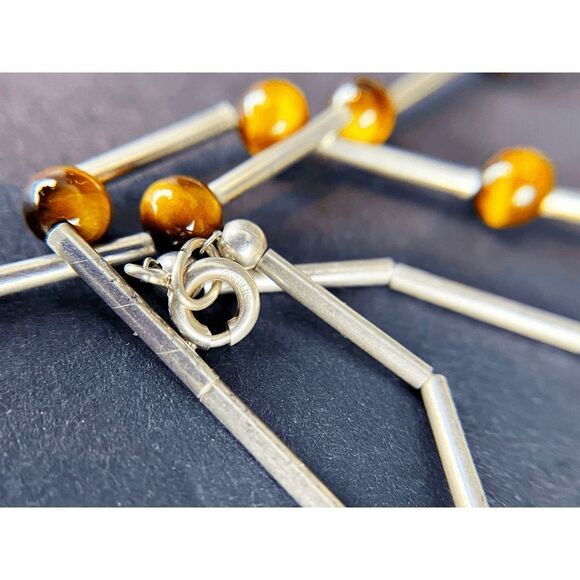 Artisan made Sterling Silver and Tigers Eye Choker Necklace - Picture 2 of 3